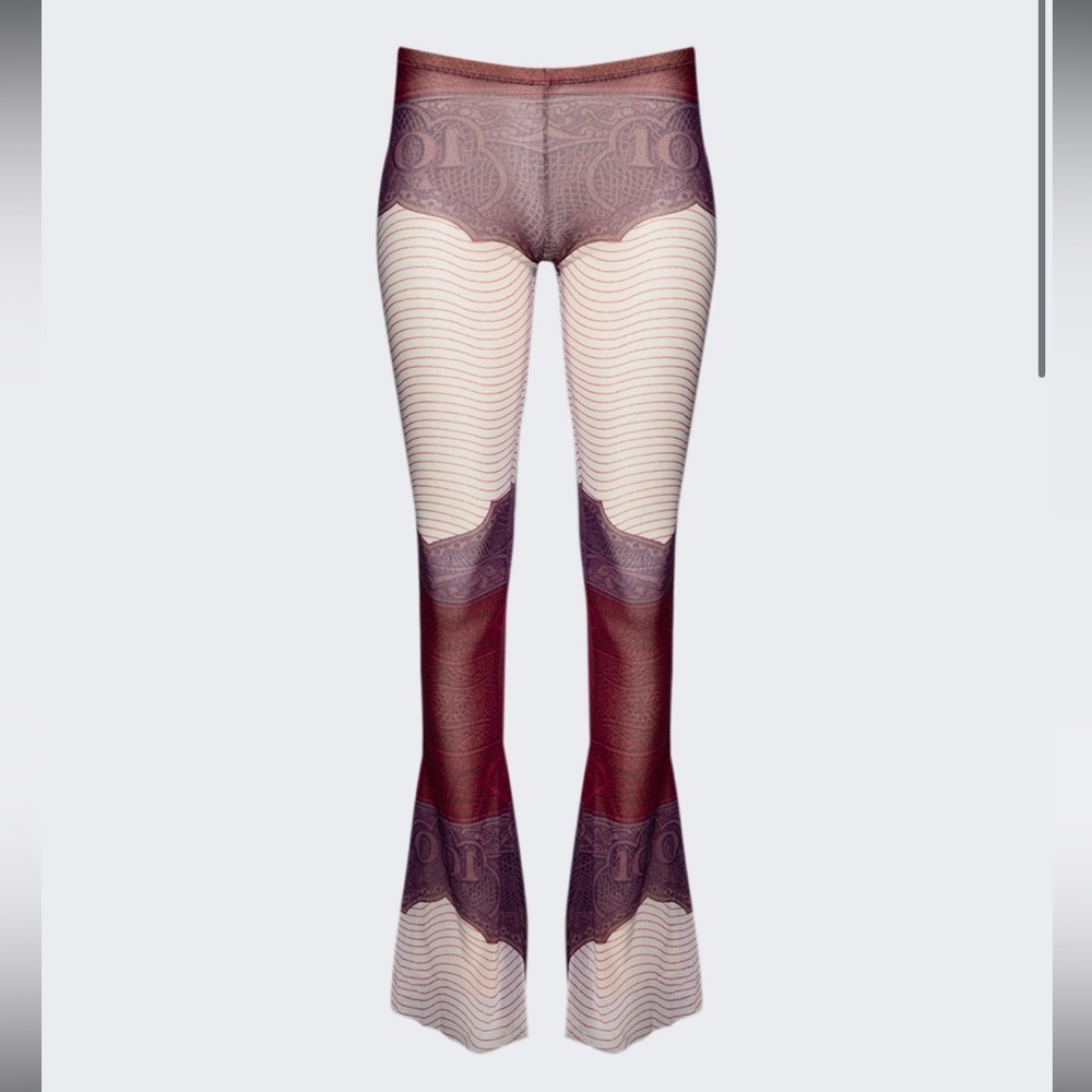 JEAN PAUL GAULTIER CARTOUCHE PRINTED MESH FLARE PANT PURPLE XS US4 $863 - Picture 2 of 6